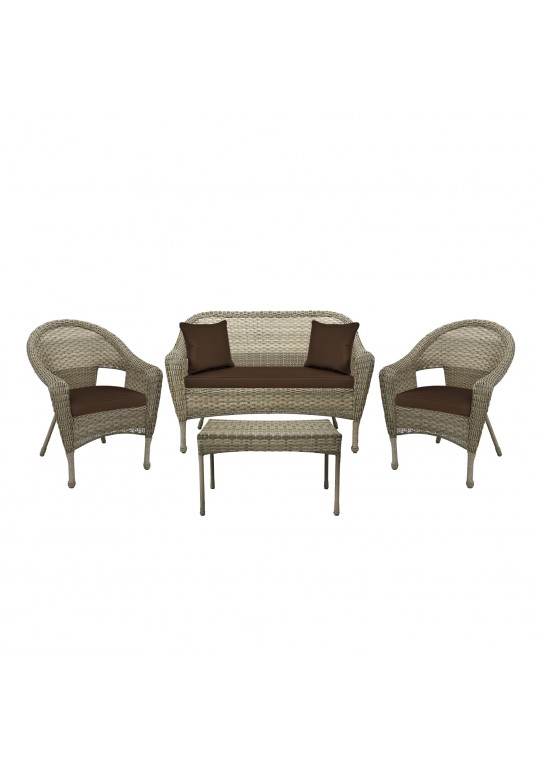 4pcs Grey Resin Wicker Clark Conversation Set with 2 inch Brown Cushion