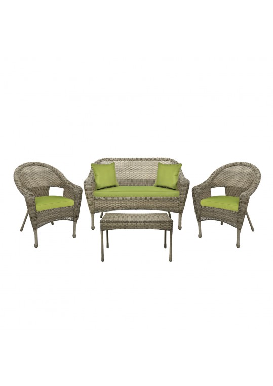 4pcs Grey Resin Wicker Clark Conversation Set with 2 inch Sage Green Cushion
