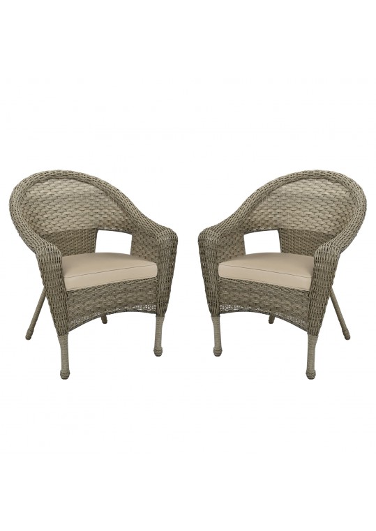 Set of 2 Grey Resin Wicker Clark Single Chair with 2 inch Tan Cushion