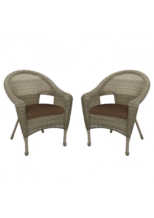 Set of 2 Grey Resin Wicker Clark Single Chair with 2 inch Brown Cushion