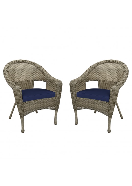 Set of 2 Resin Wicker Clark Single Chair with 2 inch Midnight Blue Cushion