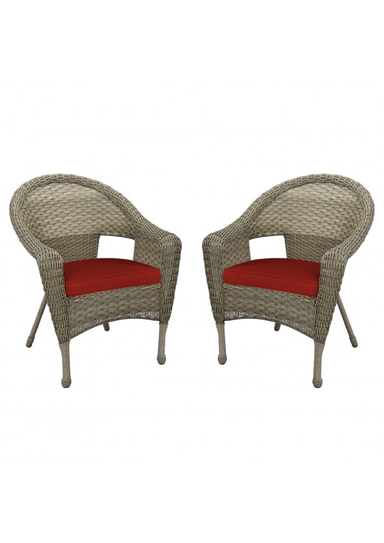 Set of 2 Resin Wicker Clark Single Chair with 2 inch Brick Red Cushion