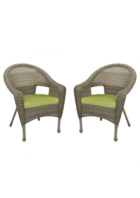 Set of 2 Grey Resin Wicker Clark Single Chair with 2 inch Sage Green Cushion