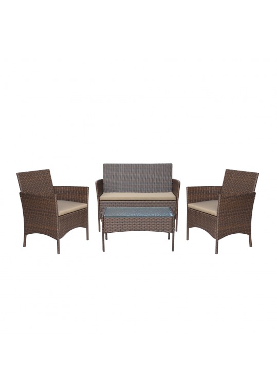 Conor 4PC Steel Esprsso Resin Wicker Patio Conversation Set with 2" Tan cushion  