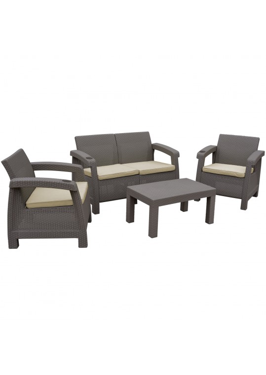 Ourea 4PC Espresso Conversation Patio Set with Tan Cushion