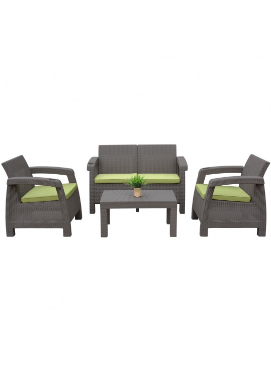 Ourea 4PC Espresso Conversation Patio Set with Sage Green Cushion