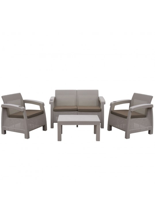 Pontus 4PC Grey Conversation Patio Set Brwon Cushion