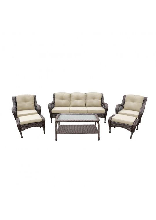 6pc Wicker Seating Set with Ivory Cushions