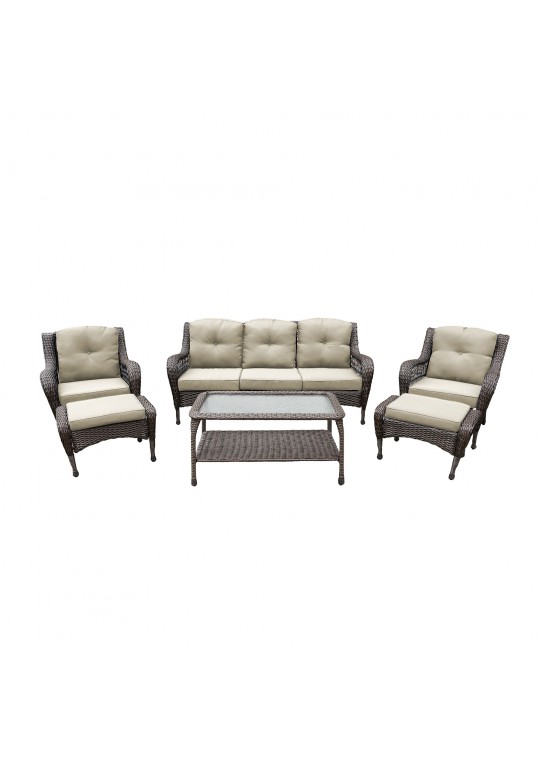 6pc Wicker Seating Set with Tan Cushions