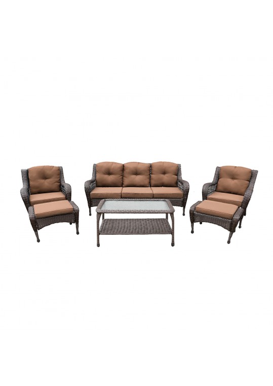 6pc Wicker Seating Set with Brown Cushions