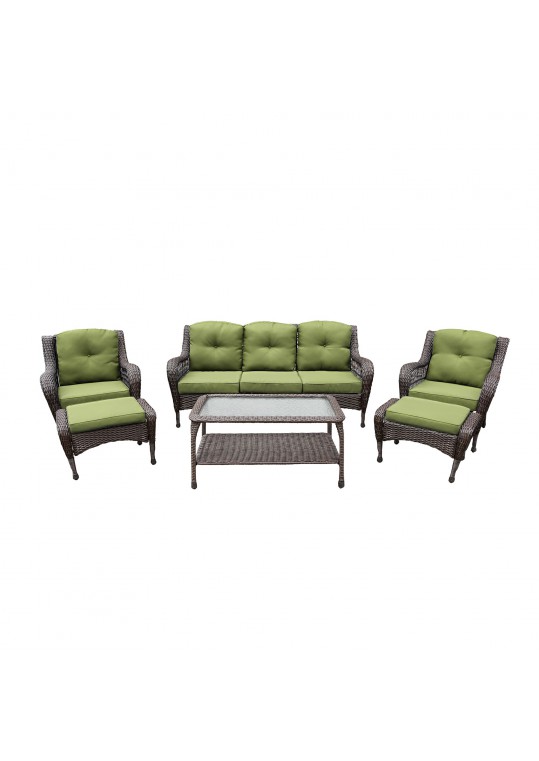 6pc Wicker Seating Set with Sage Green Cushions