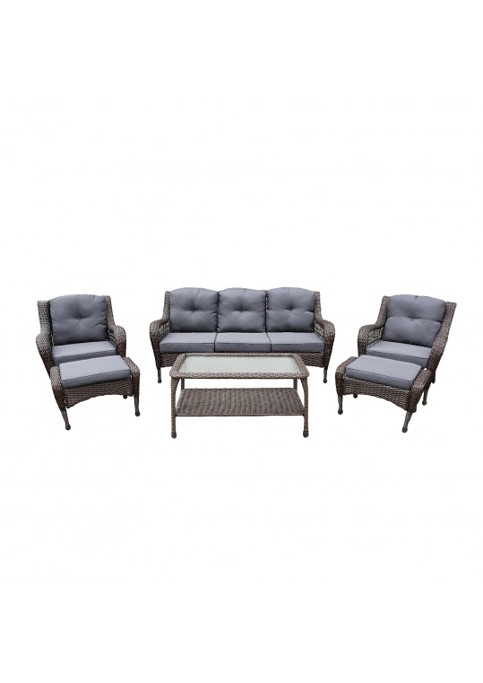 6pc Wicker Seating Set with Steel Blue Cushions