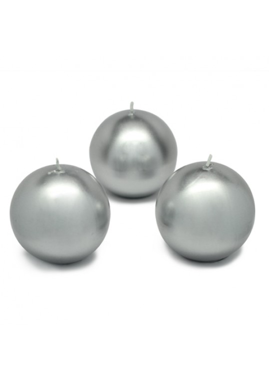 3 Inch Metallic Silver Ball Candles (6pc/Box)