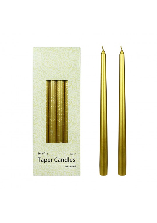 12 Inch Metallic Bronze Gold Taper Candles (1 Dozen)