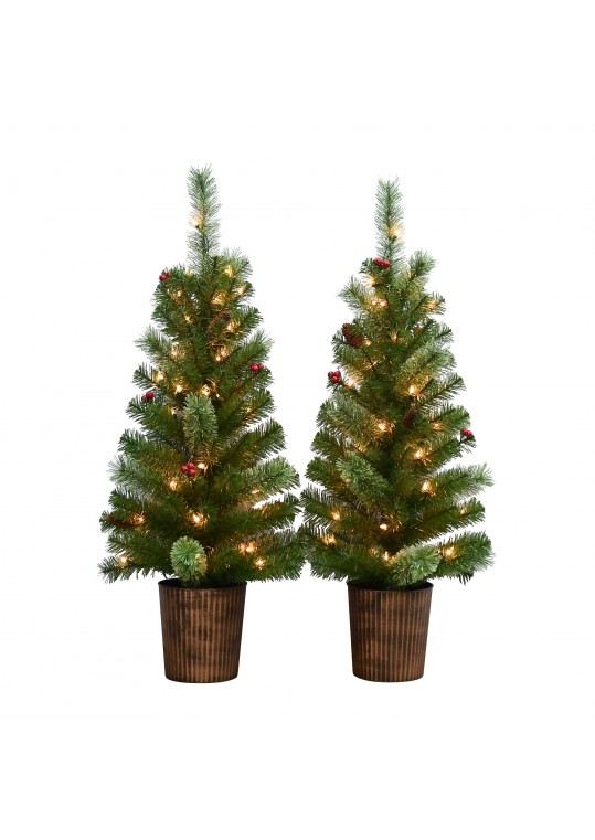 ADRIEL S/2 - 3.5FT  PRE-LIT  GREEN  POT TREE