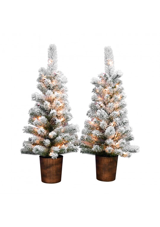 ARAKIEL  S/2-  3.5FT  PRE-LIT FLOCKED POT TREE