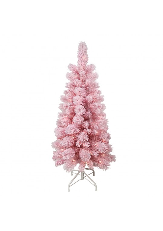 4FT PRE-LIT FLOCKED PINK TREE