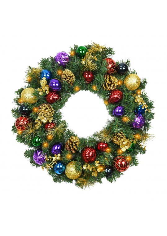 30 inch Christmas Wreath with Ornaments and Lights