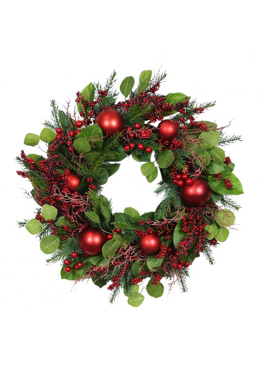 26 inch Eucalyptus Christmas Wreath with Red Berries