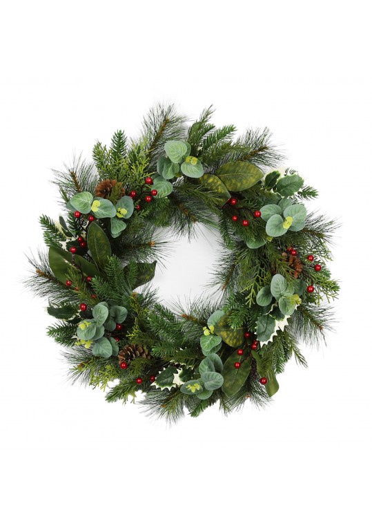 26 inch Eucalyptus Christmas Wreath with Pinecones