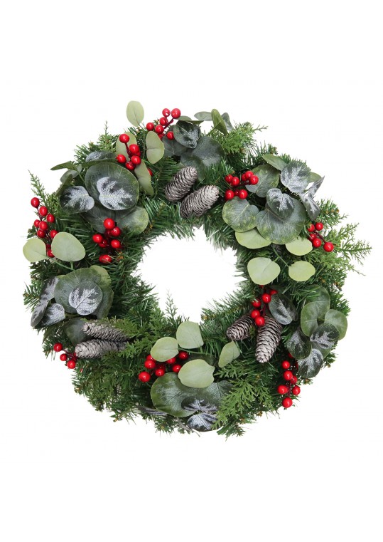 24 inch Eucalytpus Christmas Wreath with Red Berries