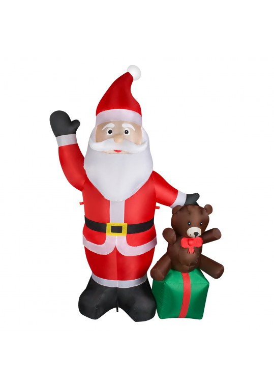 8FT LED Inflatable Santa Claus with Gift Box with Bear