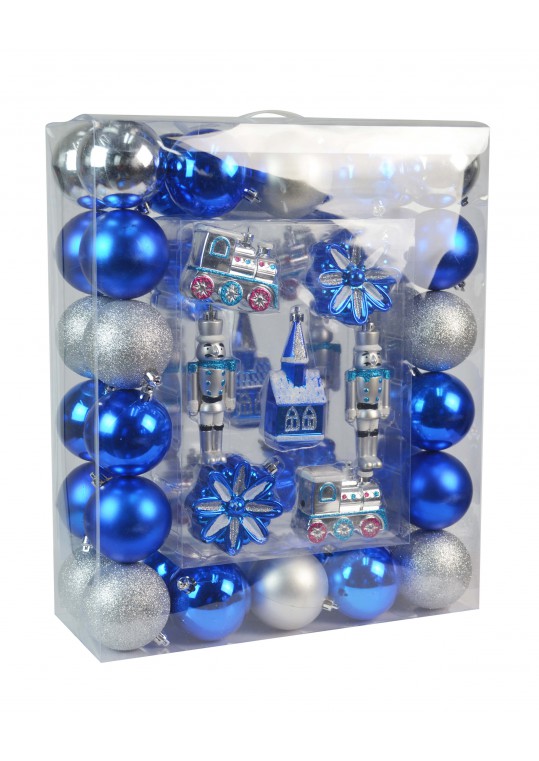 50Pk Christmas Ornament-Blue And Silver