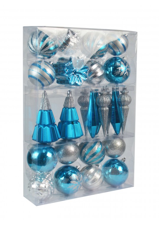 27Pk Christmas Ornament-Blue And Silver