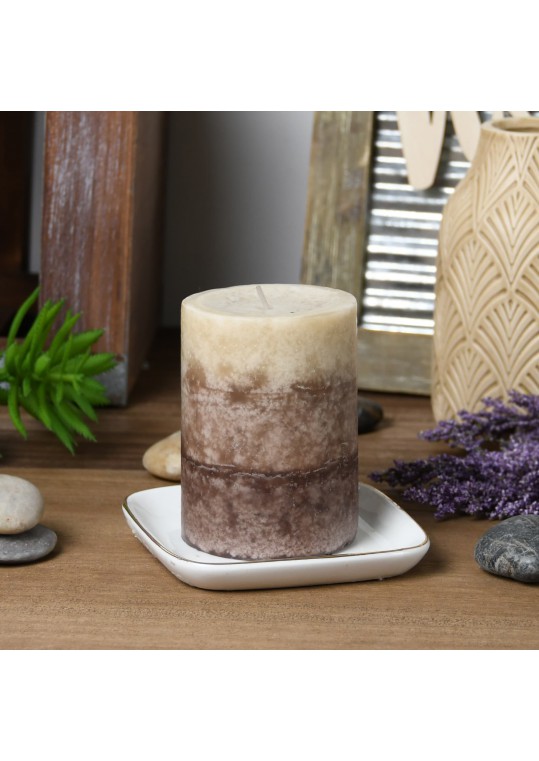 3 x 4 Inch Tritone Brown Scented Pillar Candle