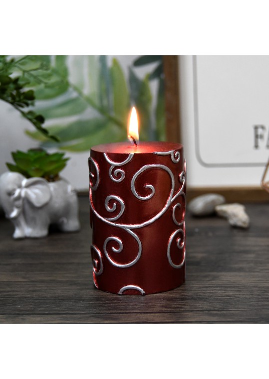 3 x 4 Inch Red Scroll Pillar Candle