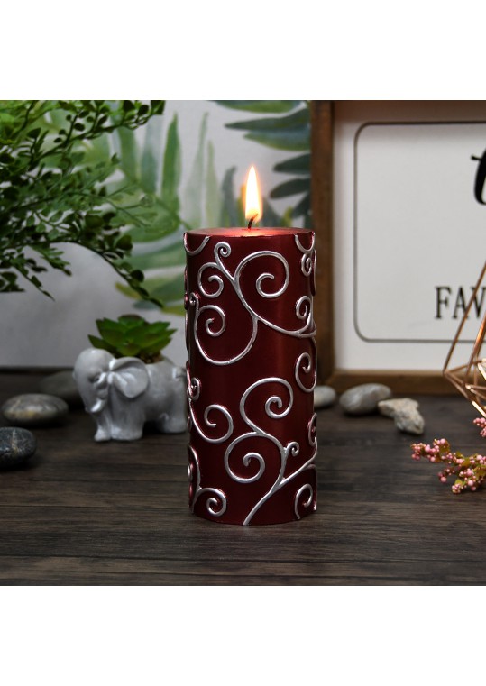 3 x 6 Inch Red Scroll Pillar Candle
