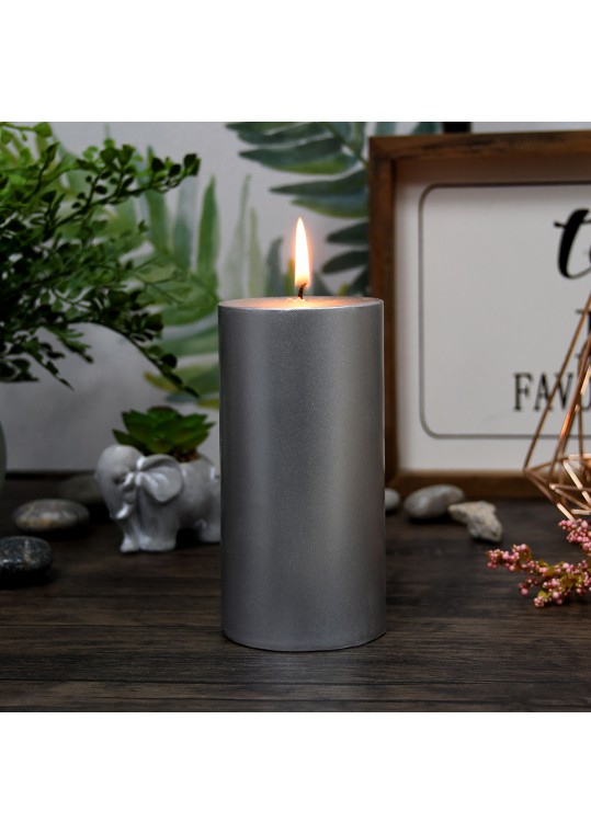 3 x 6 Inch Metallic Silver Pillar Candle