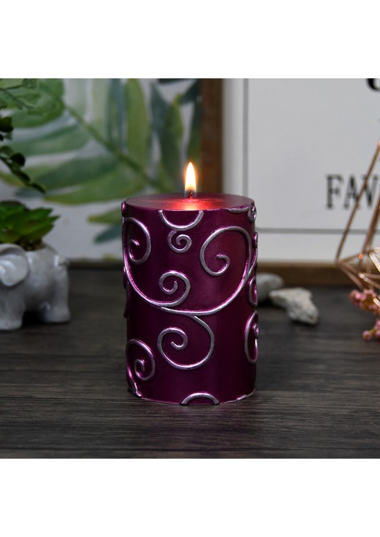 3 x 4 Inch Purple Scroll Pillar Candle (12pcs/Case) Bulk