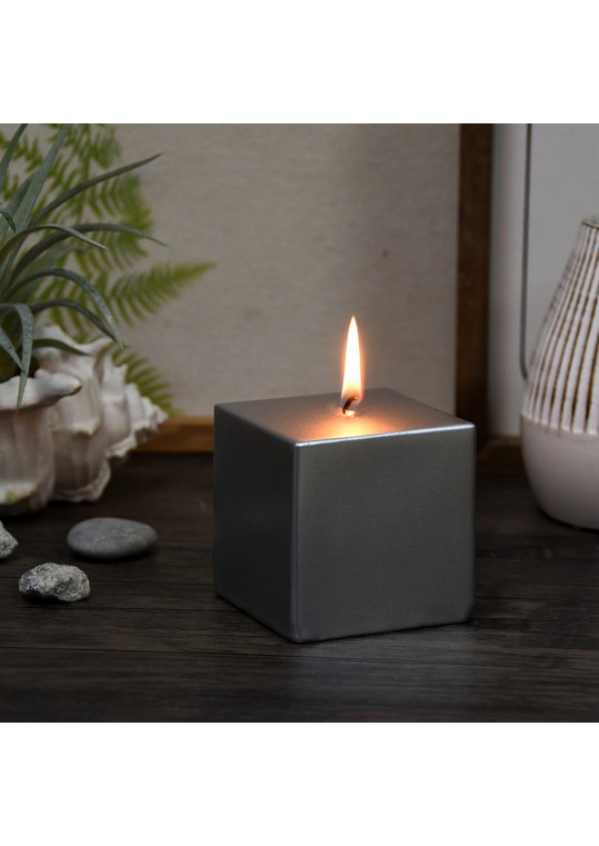 3 x 3 Inch Metallic Silver Square Pillar Candles