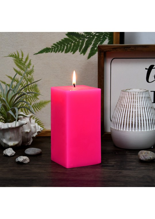 3 x 6 Inch Hot Pink Square Pillar Candle