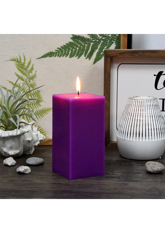 3 x 6 Inch Purple  Square Pillar Candle