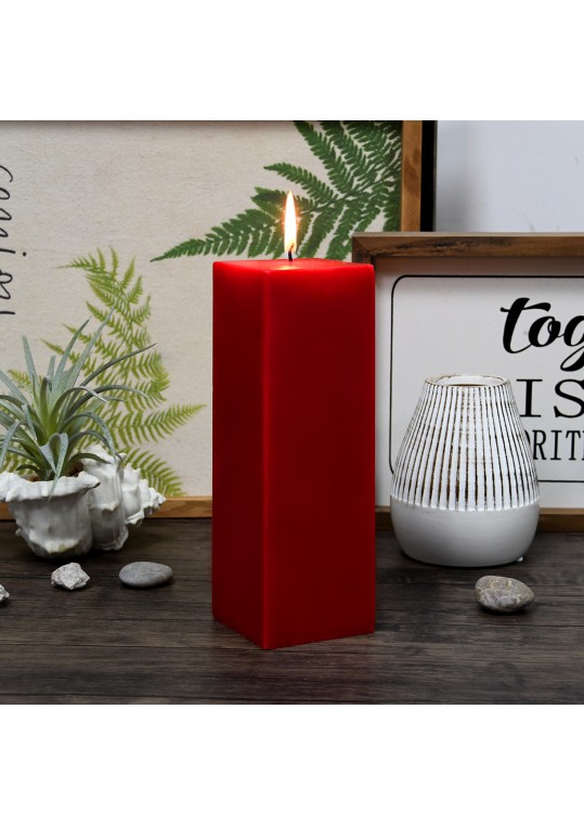 3 x 9 Inch Red Square Pillar Candle