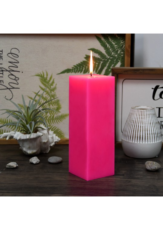3 x 9 Inch Hot Pink Square Pillar Candle (12pcs/Case) Bulk