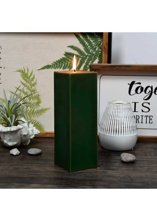 3 x 9 Inch Hunter Green Square Pillar Candle