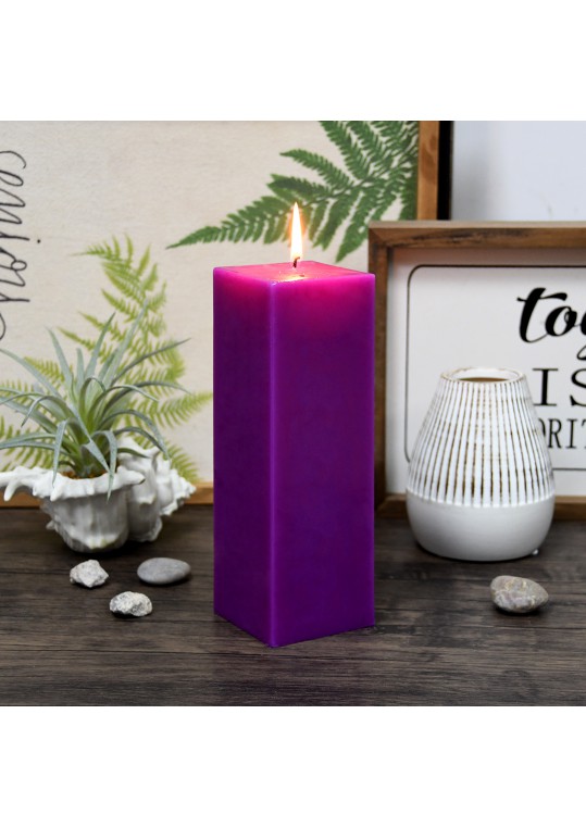 3 x 9 Inch Purple Square Pillar Candle (12pcs/Case) Bulk
