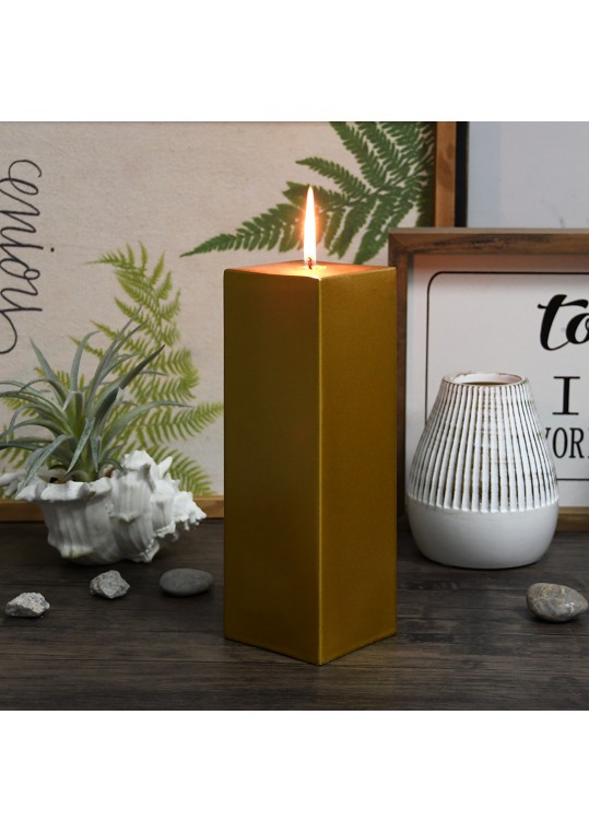 3 x 9 Inch Metallic Bronze Gold Square Pillar Candle (12pcs/Case) Bulk