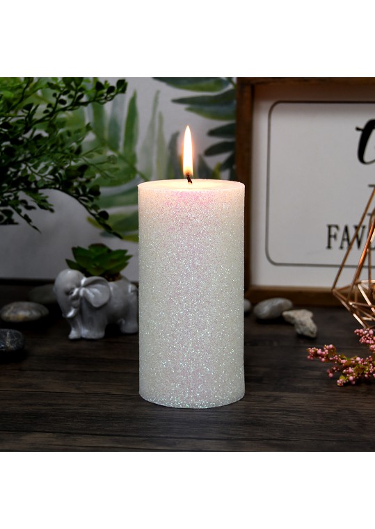 3 x 6 Inch Metallic White Glitter Pillar Candle