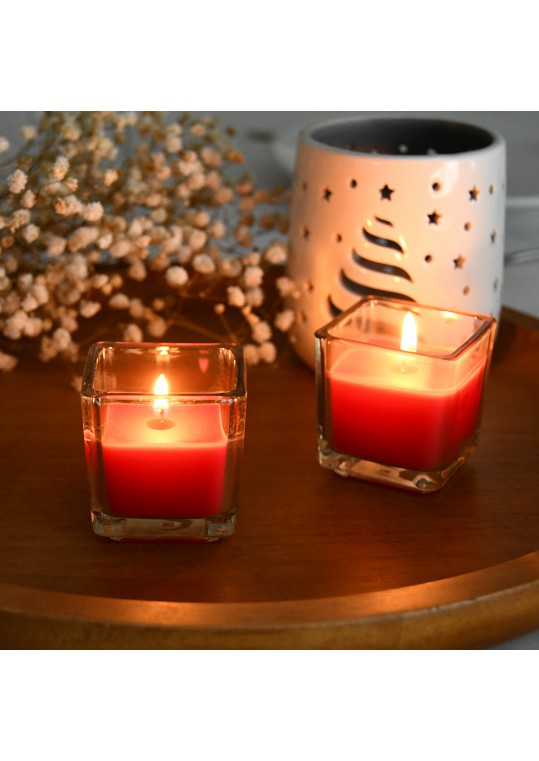 Red Square Glass Votive Candles (12pc/Box)