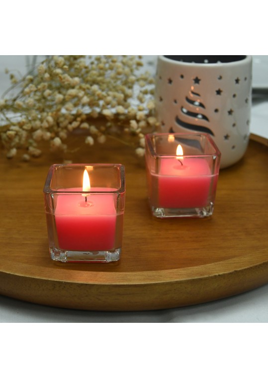Hot Pink Square Glass Votive Candles (96pcs/Case) Bulk