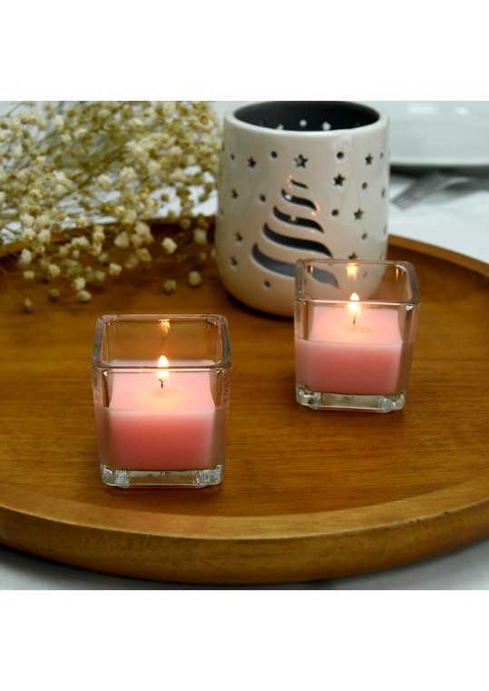 Light Rose Square Glass Votive Candles (96pcs/Case) Bulk