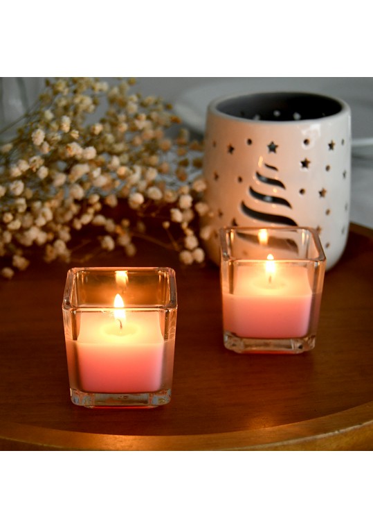 Light Rose Square Glass Votive Candles (12pc/Box)