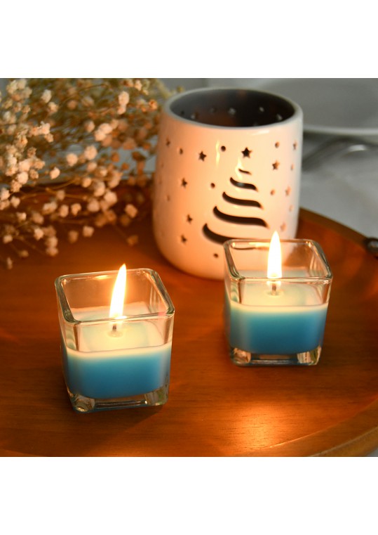 Turquoise Square Glass Votive Candles (12pc/Box)