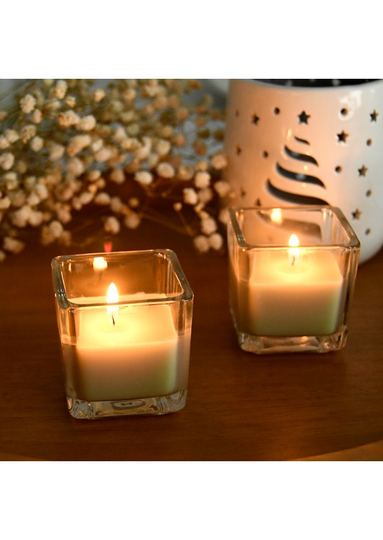 Sage Green Square Glass Votive Candles (12pc/Box)