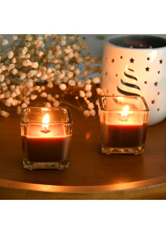 Brown Square Glass Votive Candles (12pc/Box)