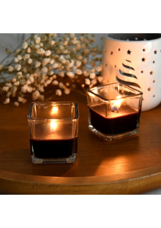 Black Square Glass Votive Candles (12pc/Box)